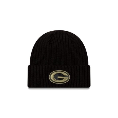 Black Green Bay Packers Hat - New Era NFL Salute To Service Cuff Knit Beanie USA8910673